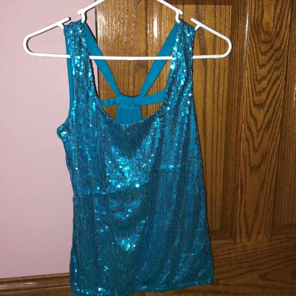 Blue sequin tank top